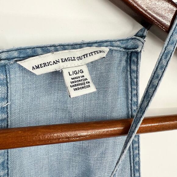 American eagle chambray blue high neck shift dress front pockets size large - Picture 8 of 10